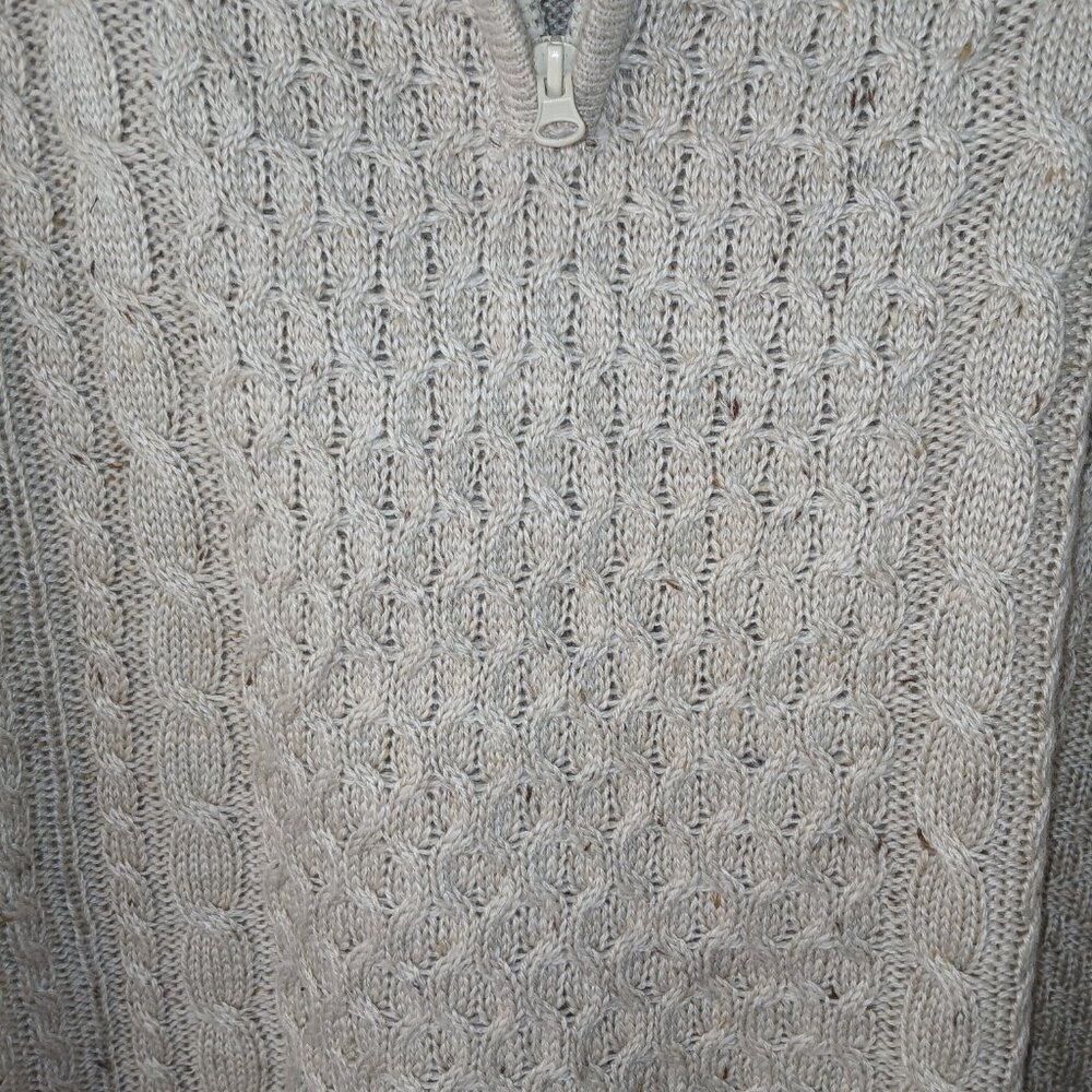 SKY BLUE 1\4 ZIP CABLE KNIT FISHERMAN CARDIGAN OATMEAL COLOR  MENS SIZE MEDIUM - Picture 3 of 7